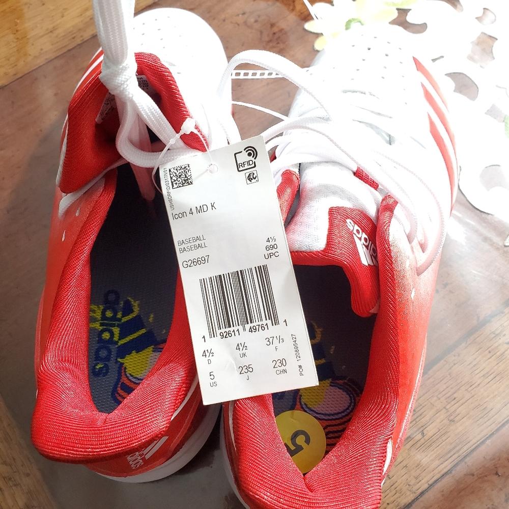 Adidas Icon 4 Md K White/Scar Baseball Shoes - Picture 6 of 7